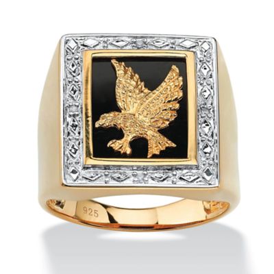 Seta Jewelry Men's Onyx and Diamond Accented Gold-Plated Sterling Silver Eagle Ring
