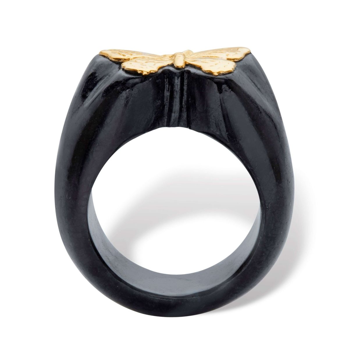 Genuine Black Jade Solid 10k Yellow Gold Butterfly Ring