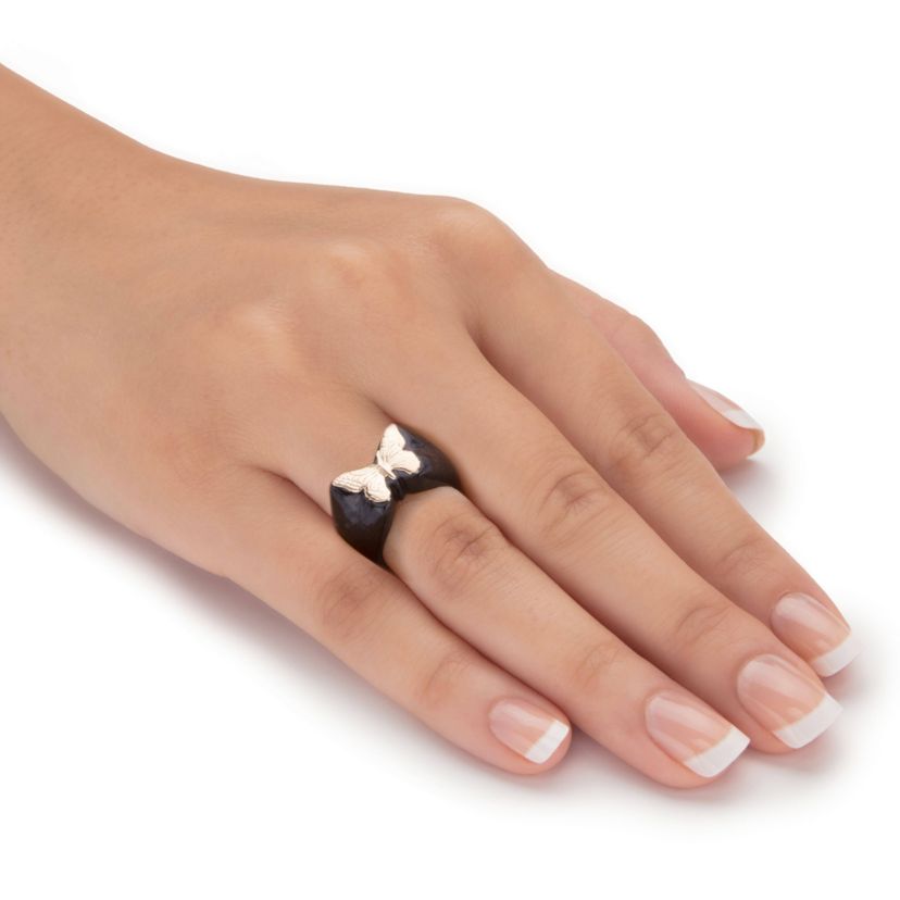 Genuine Black Jade Solid 10k Yellow Gold Butterfly Ring