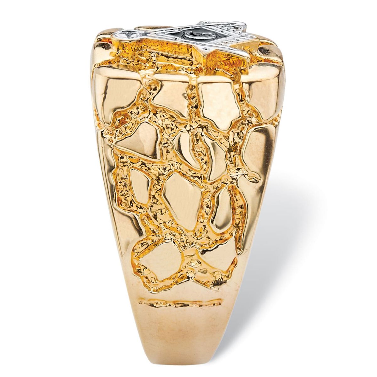 Mens Nugget-Style Yellow Gold-Plated Masonic Insignia Ring