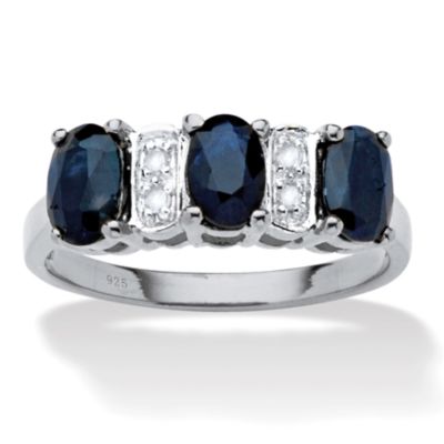 Seta Jewelry 1.86 TCW Oval-Cut Genuine Blue Sapphire and Diamond Accent Ring Platinum Plated Sterling Silver, 9