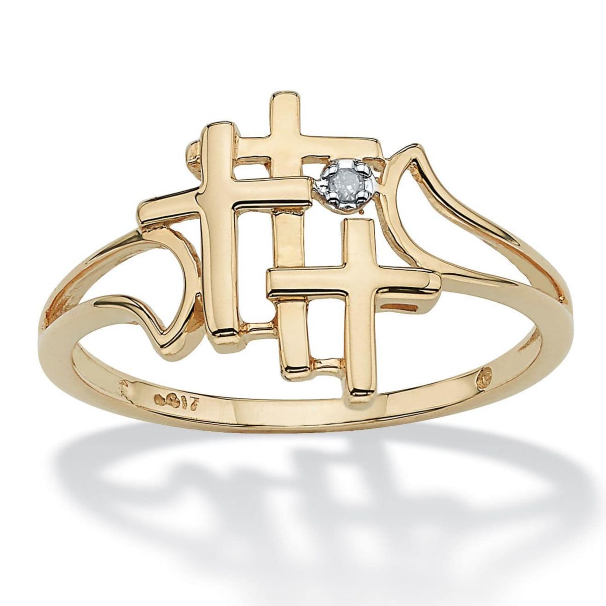 Diamond Accent Solid 10k Yellow Gold Triple Cross Ring