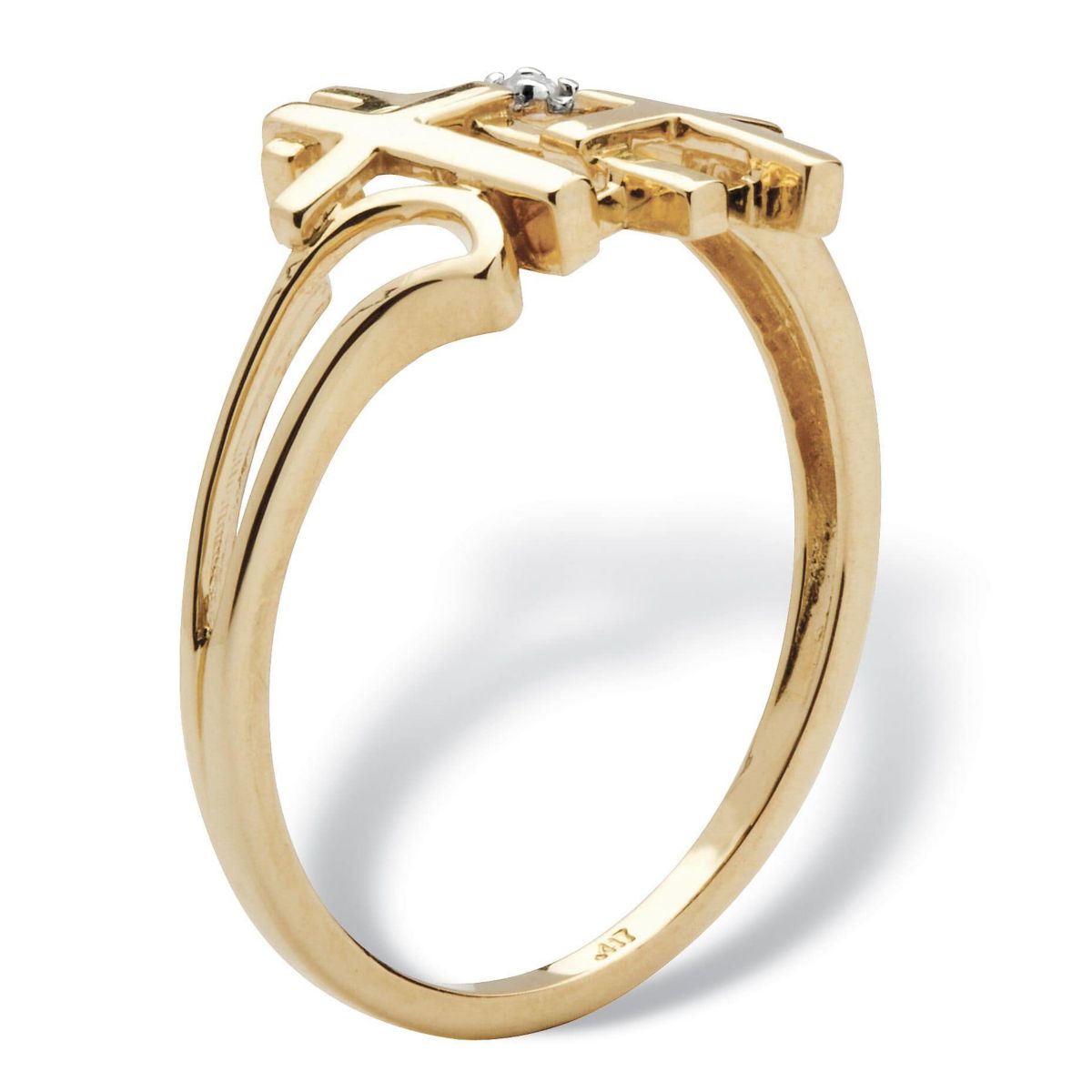 Diamond Accent Solid 10k Yellow Gold Triple Cross Ring