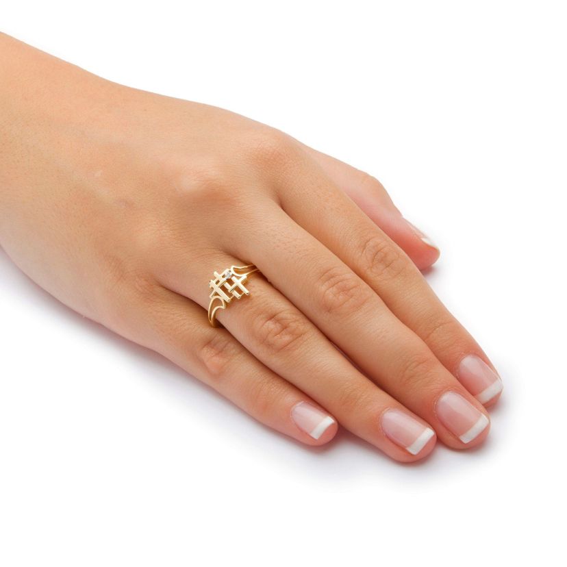 Diamond Accent Solid 10k Yellow Gold Triple Cross Ring