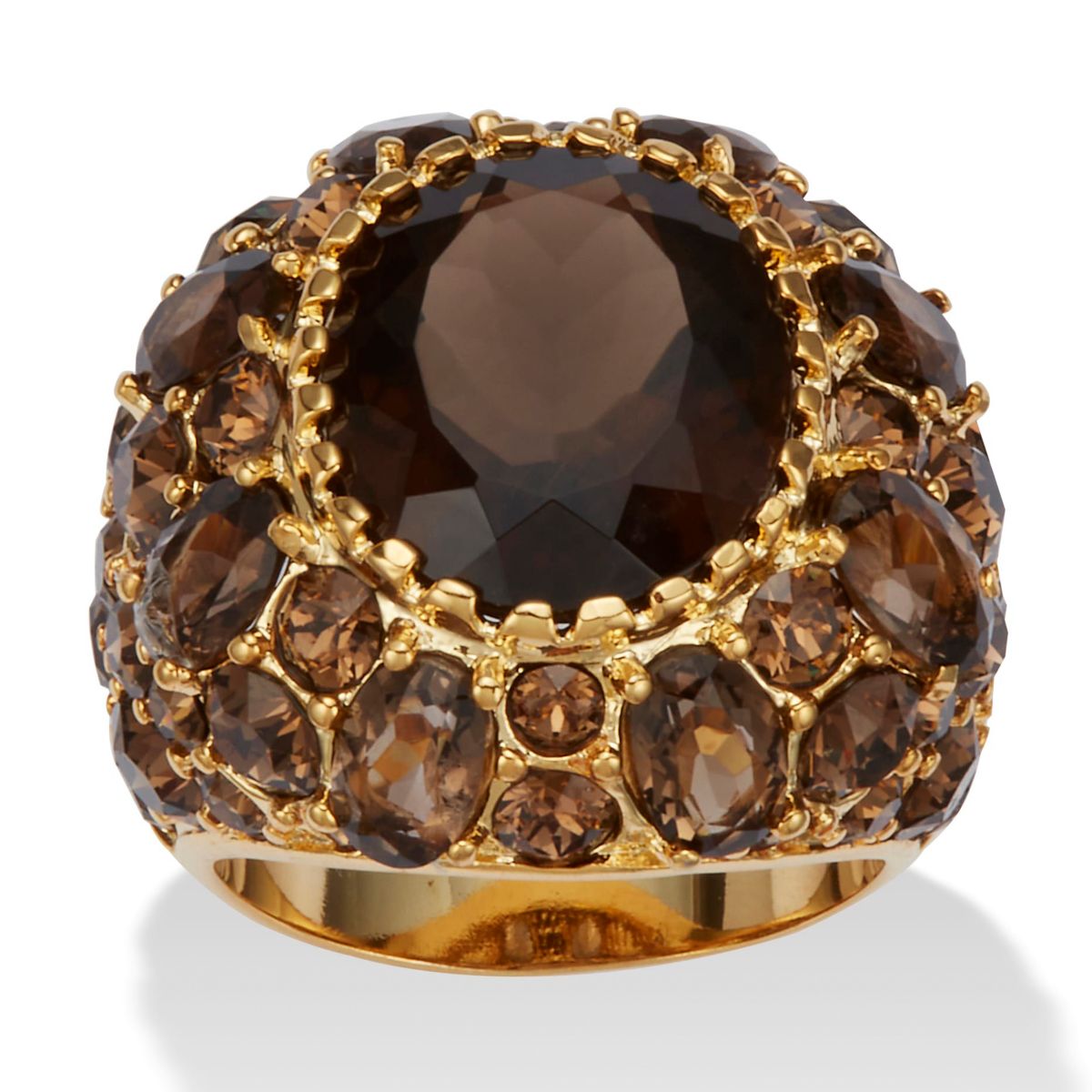 13.36 TCW Oval-Cut Genuine Smoky Quartz Crystal Yellow Gold-Plated Ring