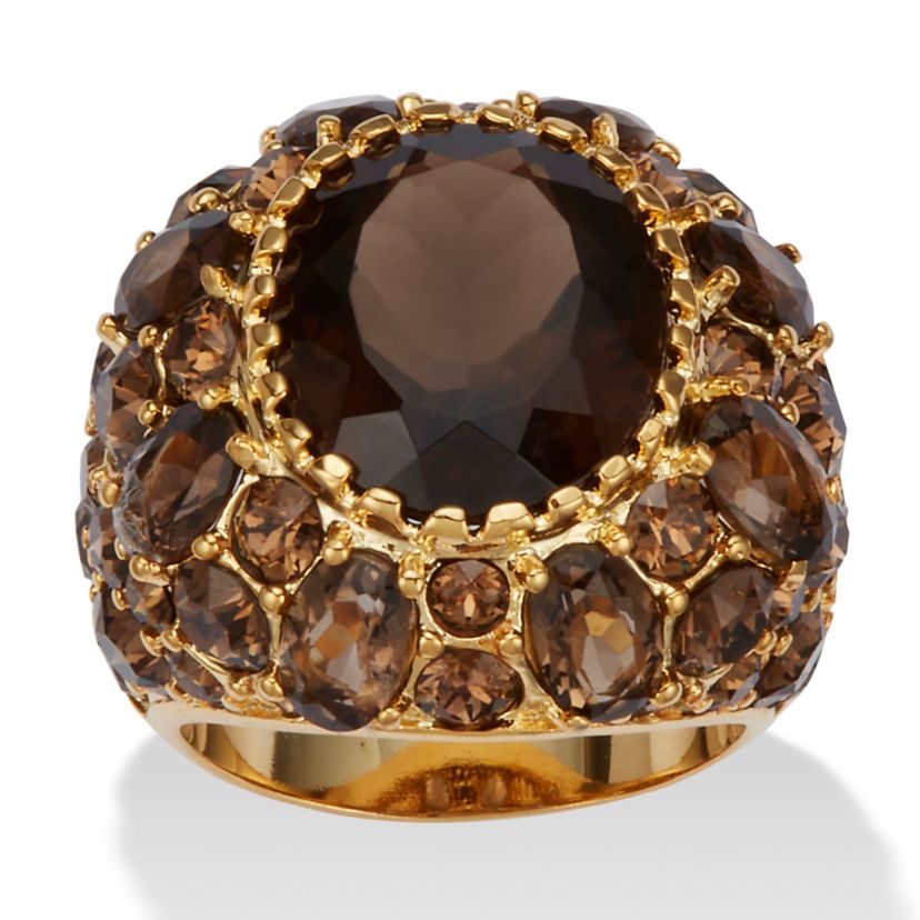 13.36 TCW Oval-Cut Genuine Smoky Quartz Crystal Yellow Gold-Plated Ring