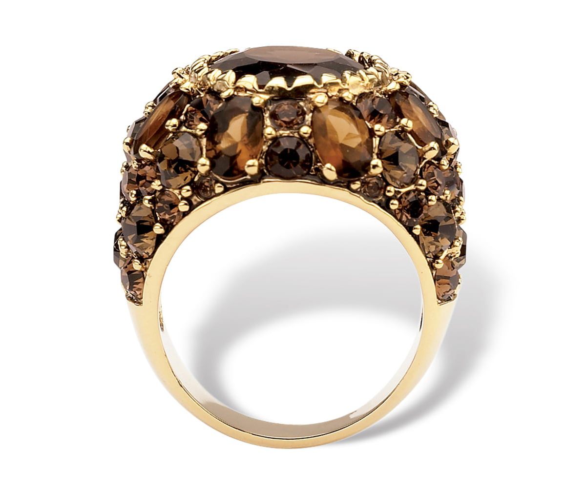 13.36 TCW Oval-Cut Genuine Smoky Quartz Crystal Yellow Gold-Plated Ring