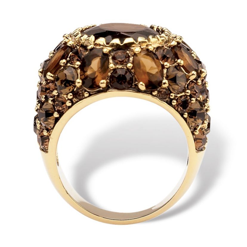 13.36 TCW Oval-Cut Genuine Smoky Quartz Crystal Yellow Gold-Plated Ring