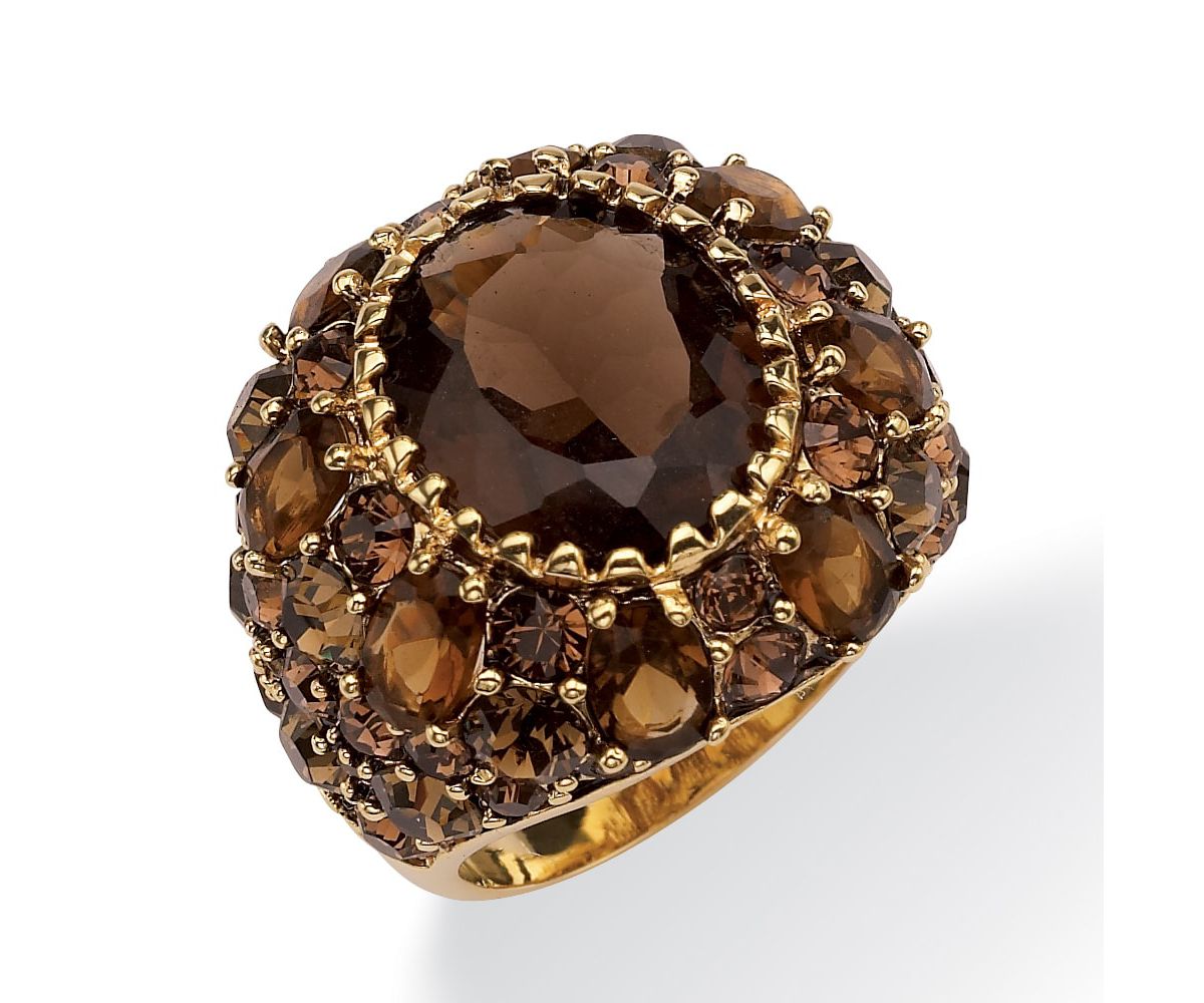 13.36 TCW Oval-Cut Genuine Smoky Quartz Crystal Yellow Gold-Plated Ring