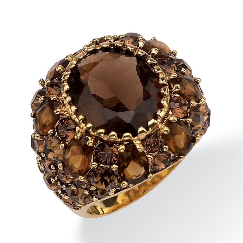13.36 TCW Oval-Cut Genuine Smoky Quartz Crystal Yellow Gold-Plated Ring