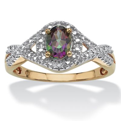 Seta Jewelry 1.11 TCW Oval-Cut Genuine Mystic Fire Topaz and Diamond Accent Two-Tone Ring in 18k Gold-plated Sterling Silver