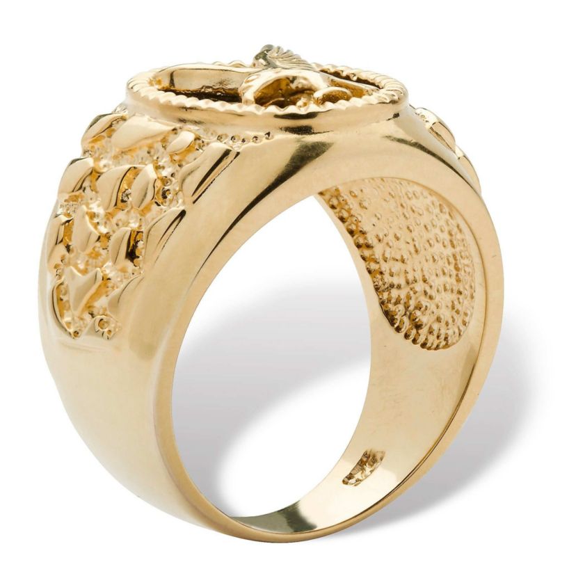 Mens Oval-Shaped Genuine Onyx 14k Gold-plated Sterling Silver Eagle Ring