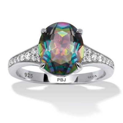 Seta Jewelry 4.70 TCW Oval Cut Genuine Mystic Fire Topaz and Cubic Zirconia Sterling Silver Ring