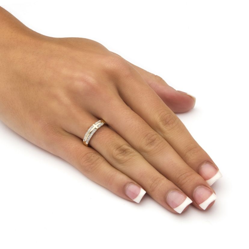 Diamond Accent Lords Prayer Cross Band Gold-Plated Sterling Silver