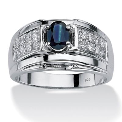 Seta Jewelry Men's 1.53 TCW Oval-Cut Genuine Midnight Blue Sapphire and Cubic Zirconia Ring in Sterling Silver