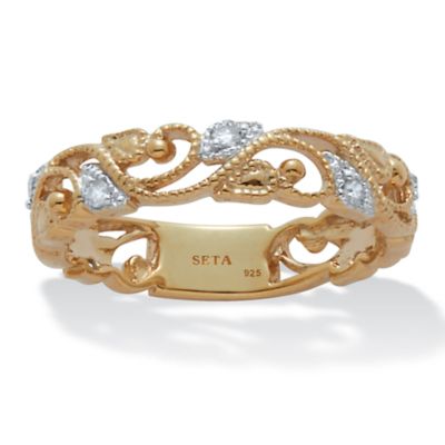 Seta Jewelry .11 TCW Diamond 18K Gold-Plated Sterling Silver Filigree ...