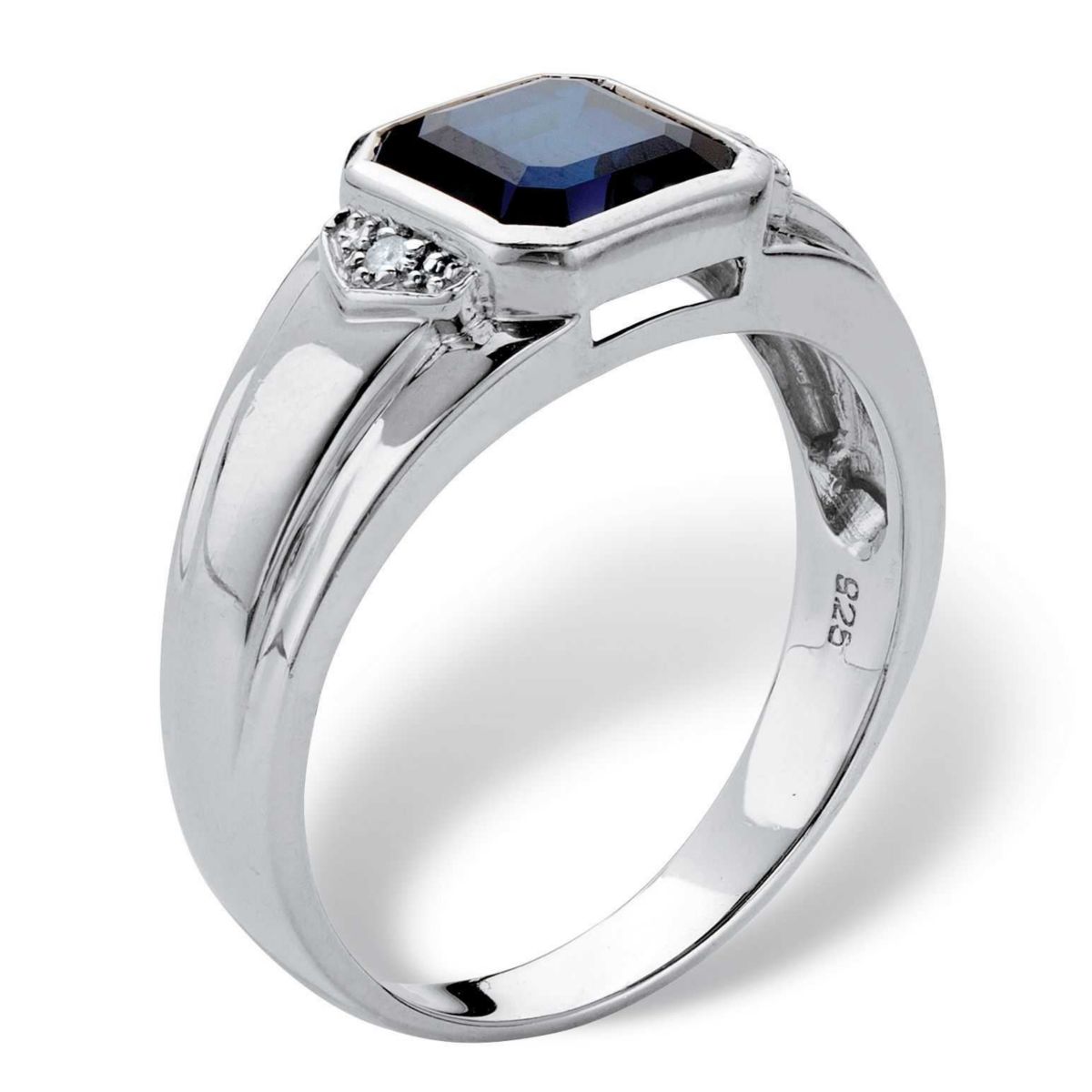 Lab Created 1.27 Cttw Platinum-plated Silver Created Blue Sapphire Diamond Accent Ring