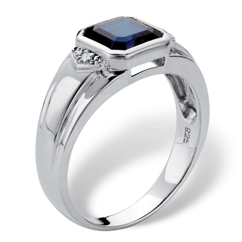 Lab Created 1.27 Cttw Platinum-plated Silver Created Blue Sapphire Diamond Accent Ring
