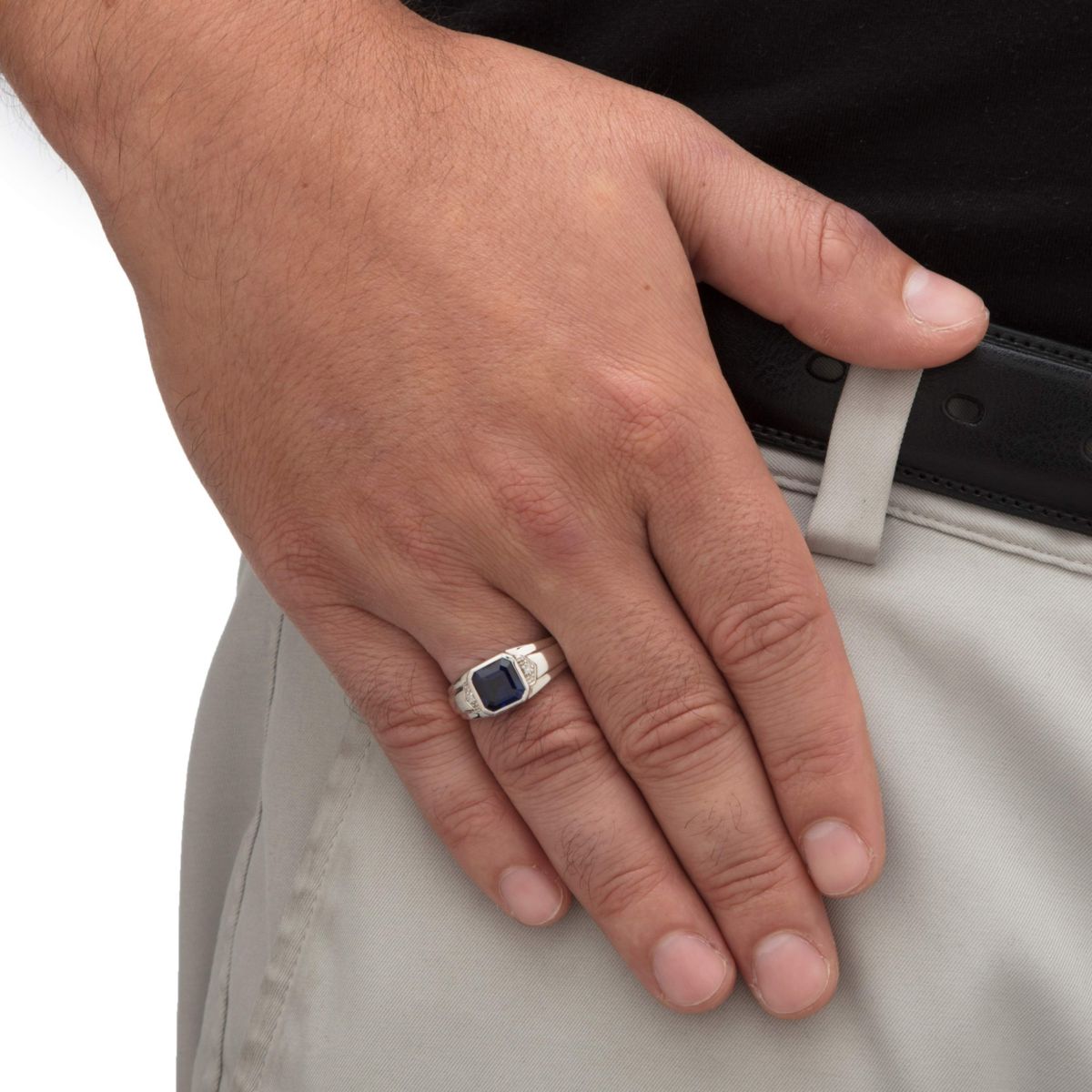 Lab Created 1.27 Cttw Platinum-plated Silver Created Blue Sapphire Diamond Accent Ring