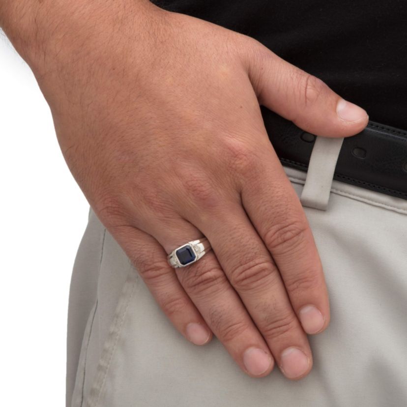 Lab Created 1.27 Cttw Platinum-plated Silver Created Blue Sapphire Diamond Accent Ring