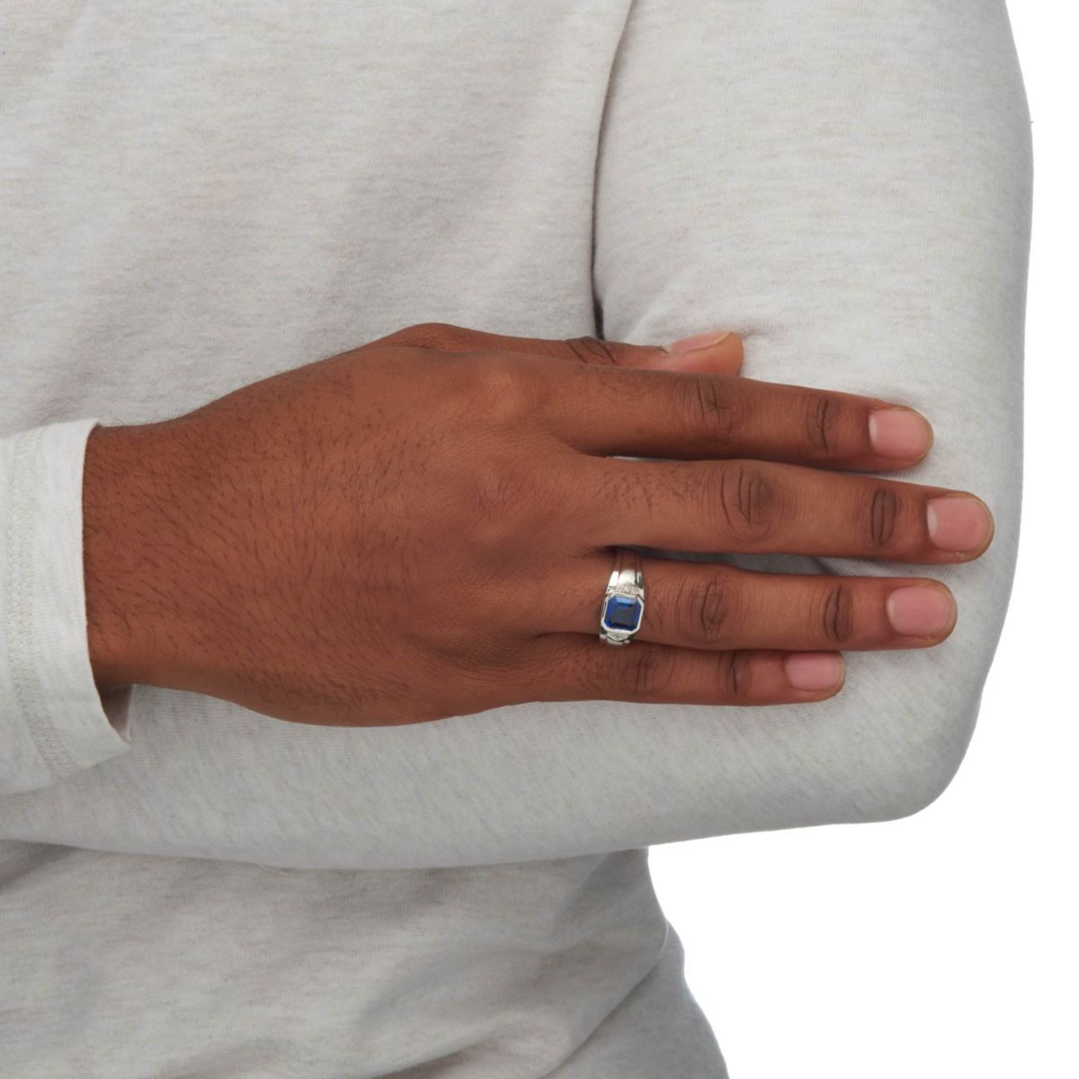 Lab Created 1.27 Cttw Platinum-plated Silver Created Blue Sapphire Diamond Accent Ring