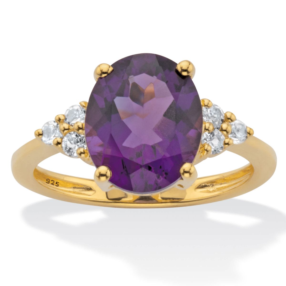 3.44 Cttw. Oval Cut Purple Amethyst 14k Gold-Plated Sterling Silver Ring