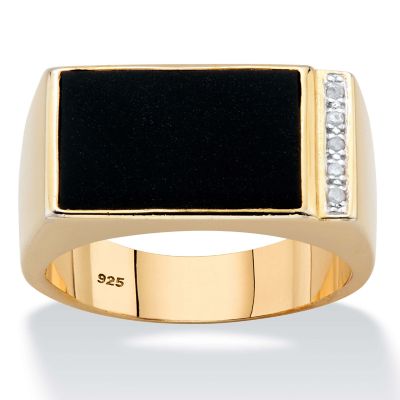 Seta Jewelry Men's Genuine Black Onyx and Diamond Accent 14k Gold-plated Sterling Silver Polished Rectangular Ring, 12