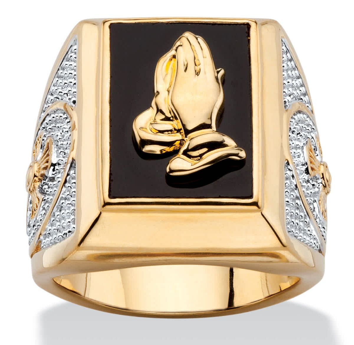 Seta Jewelry Men's Emerald-Cut Genuine Black Onyx Gold-Plated Praying ...