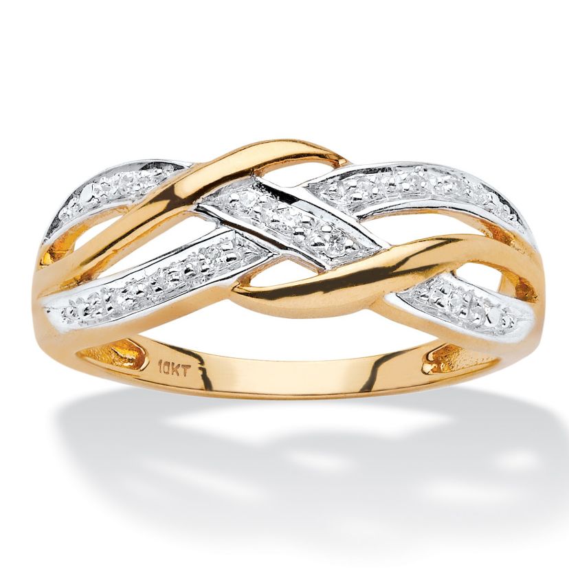 Diamond Accent Braided Crossover Ring in 10k Yellow Gold