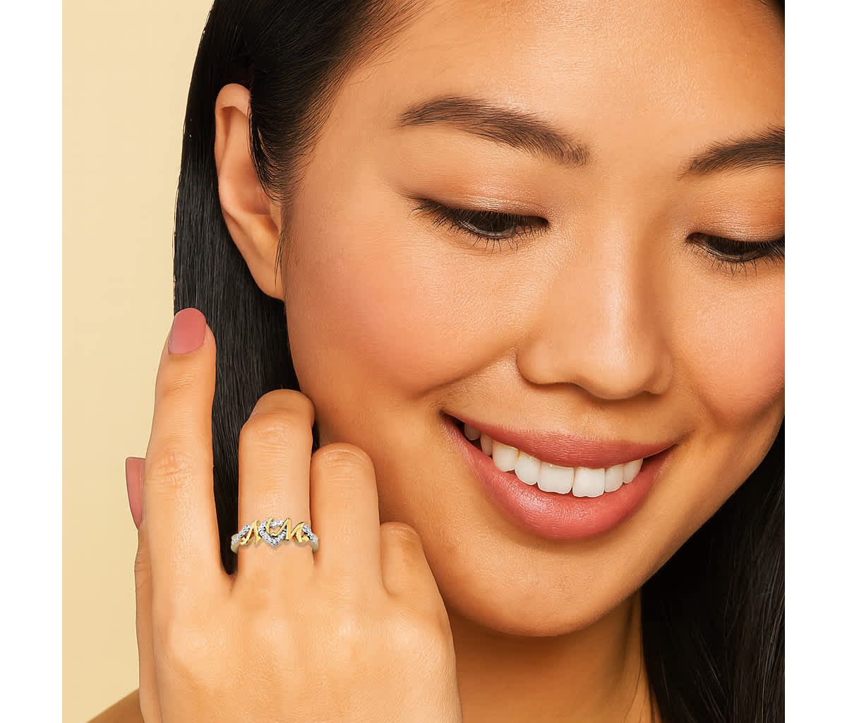 1/10 Cttw. 18k Yellow Gold-plated Silver Round Diamond "Mom" Hearts Ring