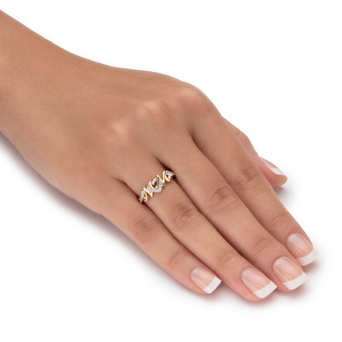 1/10 Cttw. 18k Yellow Gold-plated Silver Round Diamond "Mom" Hearts Ring