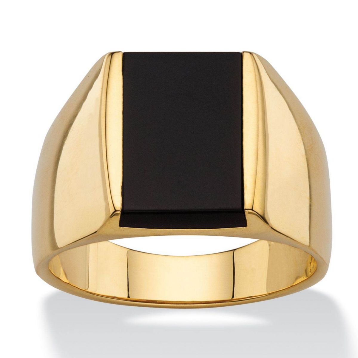 Mens Emerald-Cut Genuine Black Onyx Gold-Plated Classic Ring