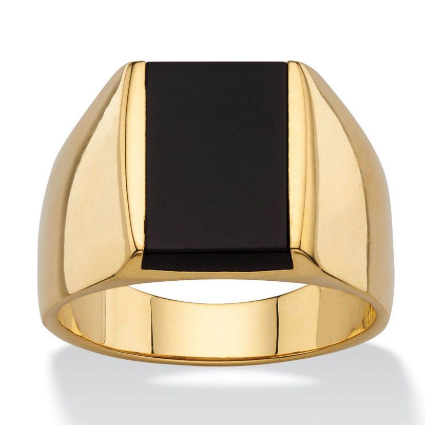 Mens Emerald-Cut Genuine Black Onyx Gold-Plated Classic Ring