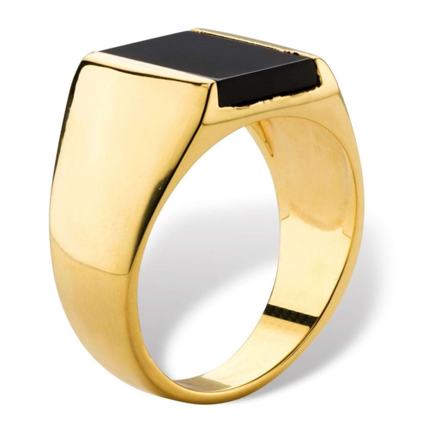 Mens Emerald-Cut Genuine Black Onyx Gold-Plated Classic Ring