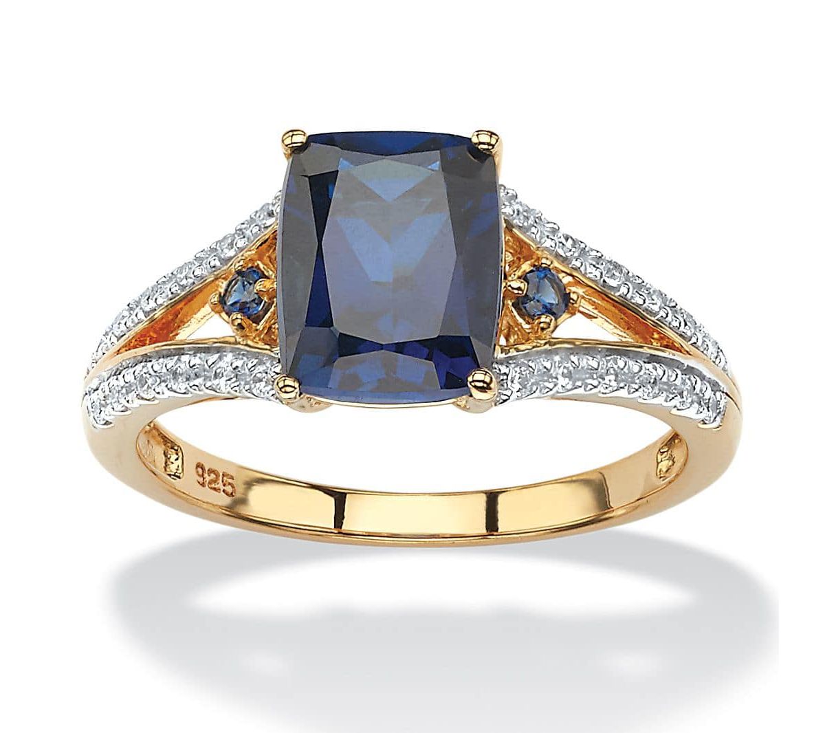 Lab Created 2.50 TCW Created Blue Sapphire and CZ Ring in 18k Gold-plated Sterling Silver