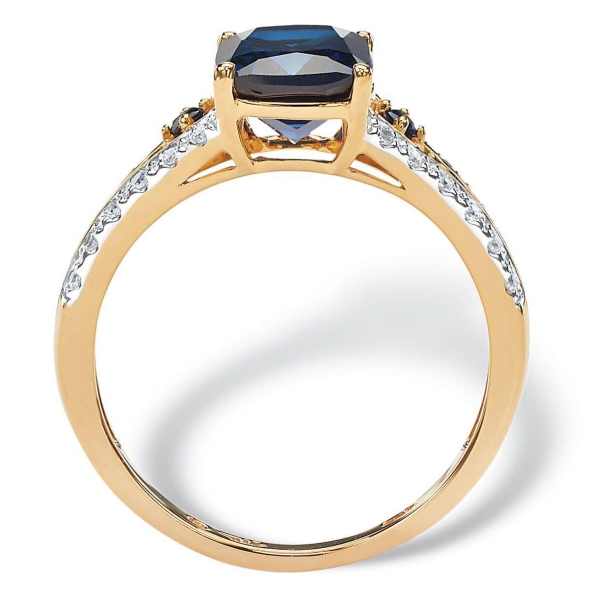 Lab Created 2.50 TCW Created Blue Sapphire and CZ Ring in 18k Gold-plated Sterling Silver