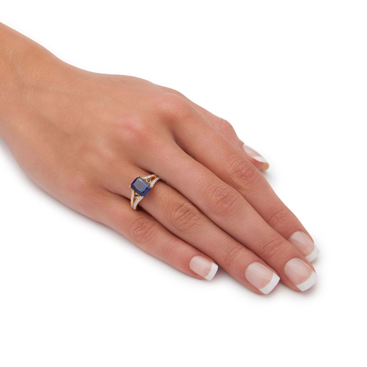 Lab Created 2.50 TCW Created Blue Sapphire and CZ Ring in 18k Gold-plated Sterling Silver