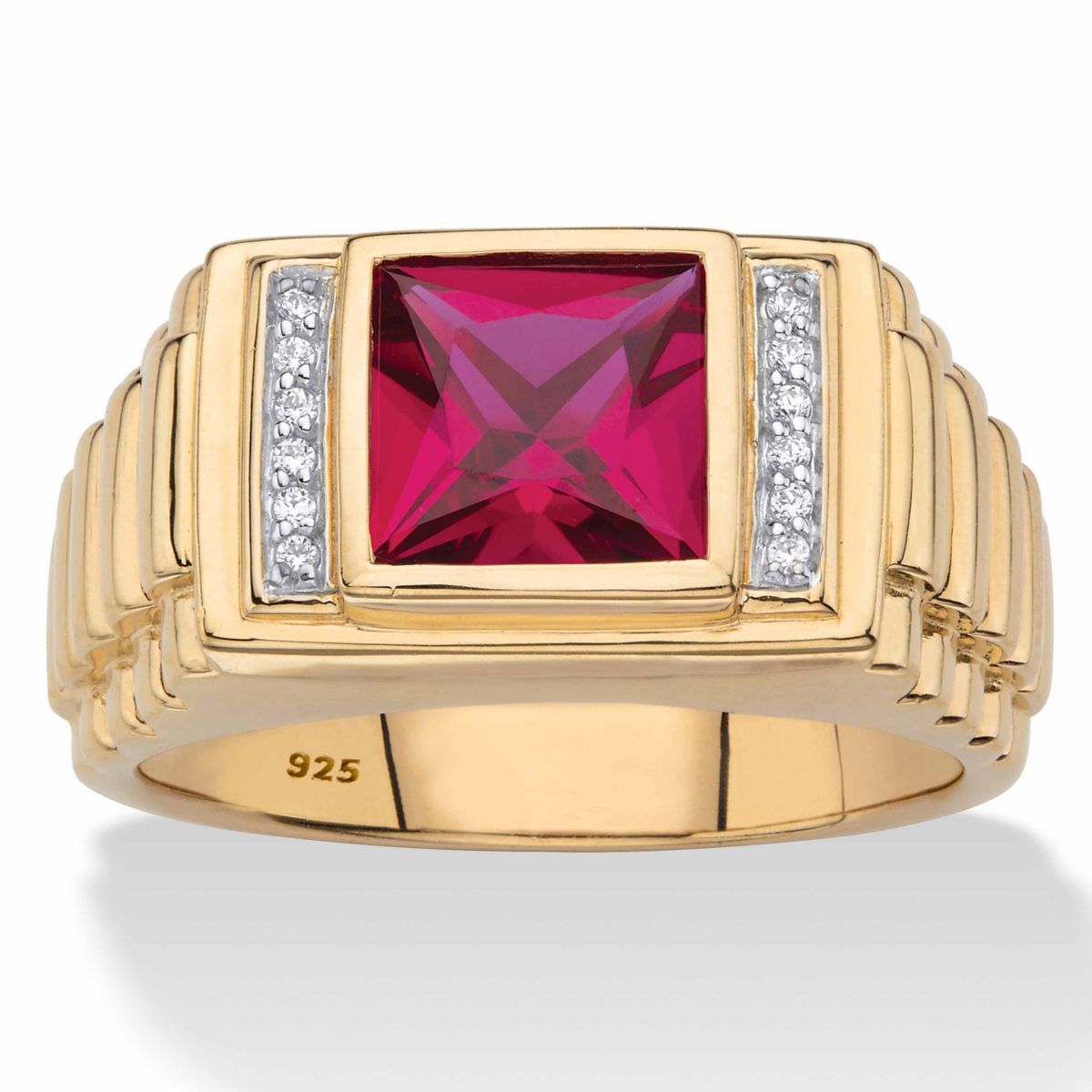 Lab Created Mens 1.42 Cttw. Gold-Plated .925 Silver Created Red Ruby & Diamond Accent Ring