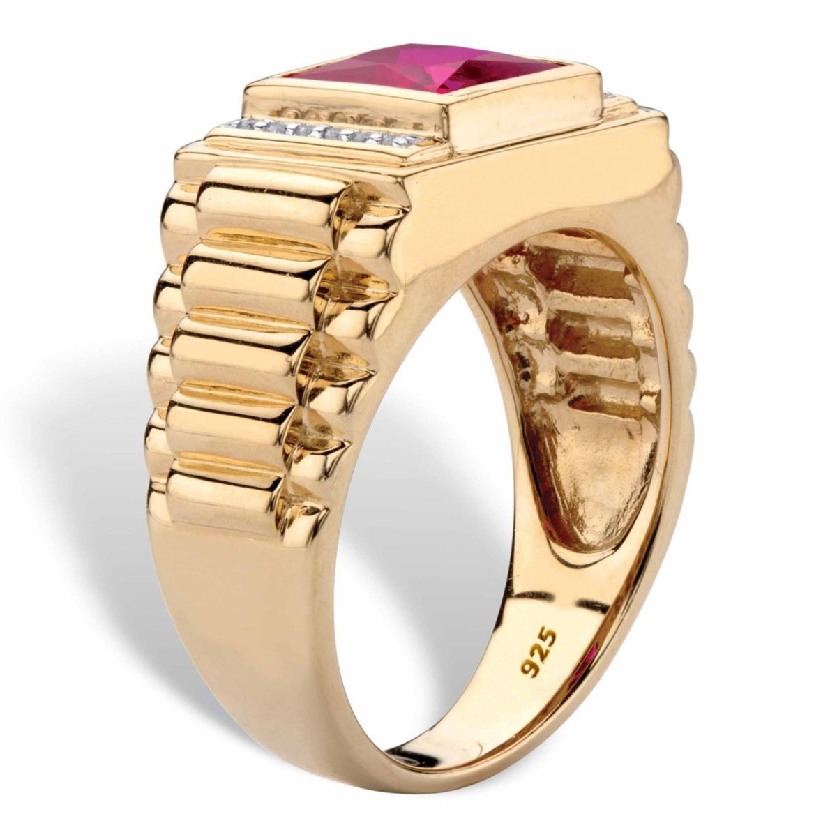 Lab Created Mens 1.42 Cttw. Gold-Plated .925 Silver Created Red Ruby & Diamond Accent Ring