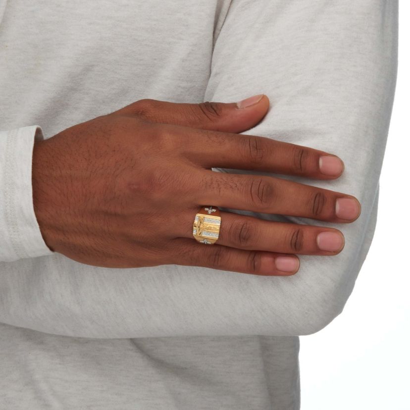Mens 1/10 TCW Gold-Plated Sterling Silver Diamond Crucifix Cross Ring