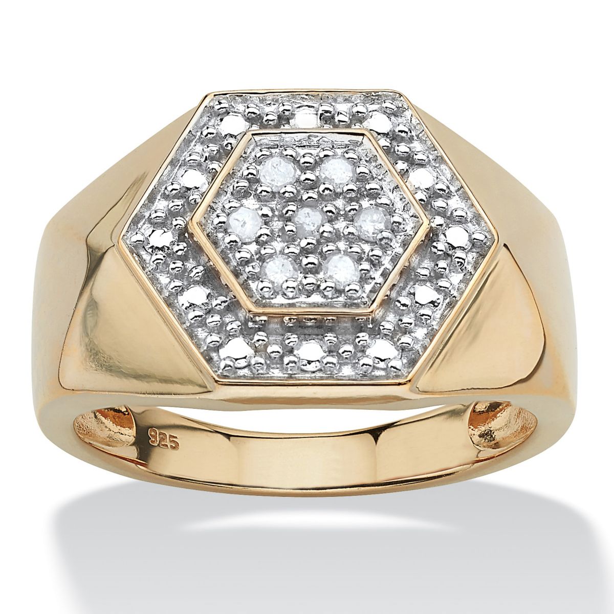 Mens 1/10 TCW Round Diamond 18k Gold-plated Sterling Silver Hexagon-Shape Ring