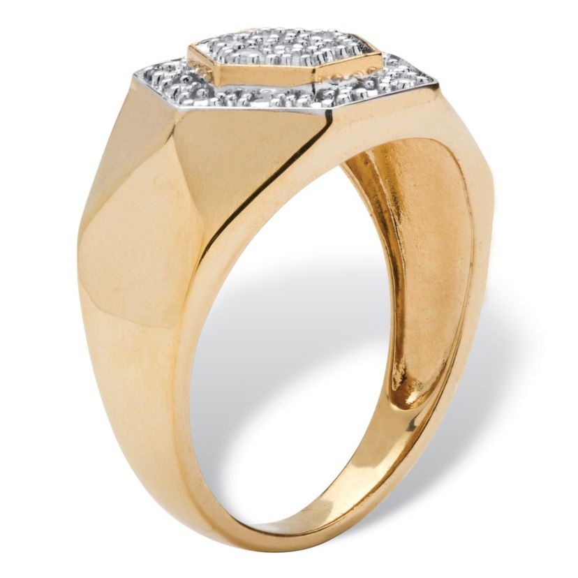 Mens 1/10 TCW Round Diamond 18k Gold-plated Sterling Silver Hexagon-Shape Ring