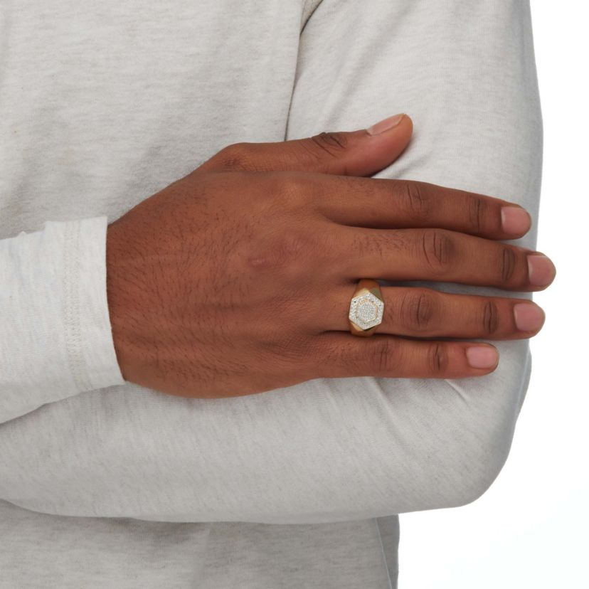 Mens 1/10 TCW Round Diamond 18k Gold-plated Sterling Silver Hexagon-Shape Ring