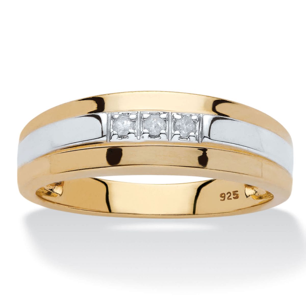 Mens Diamond Accent Two-Tone Band in 18k Yellow Gold-plated Sterling Silver