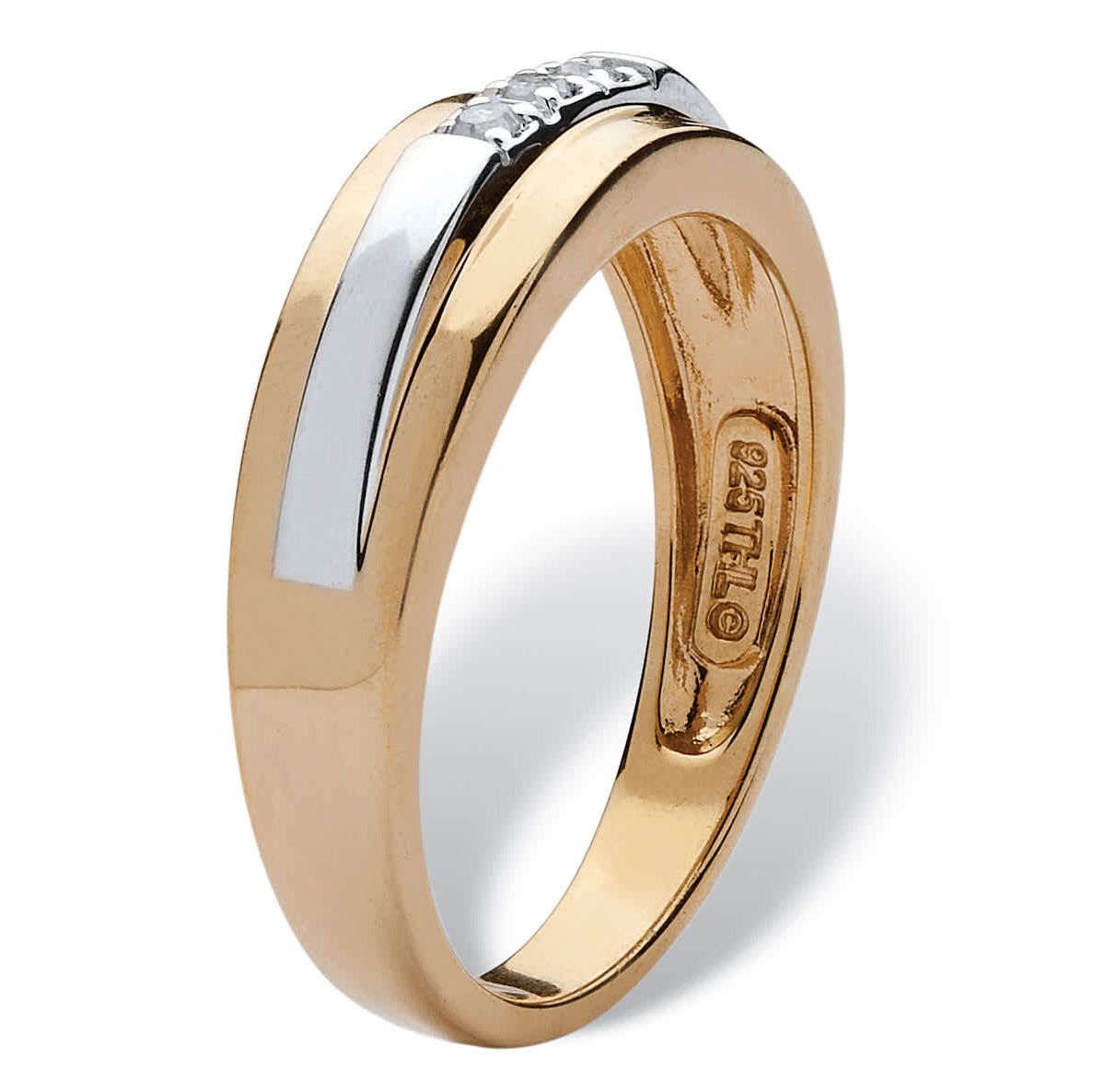 Mens Diamond Accent Two-Tone Band in 18k Yellow Gold-plated Sterling Silver