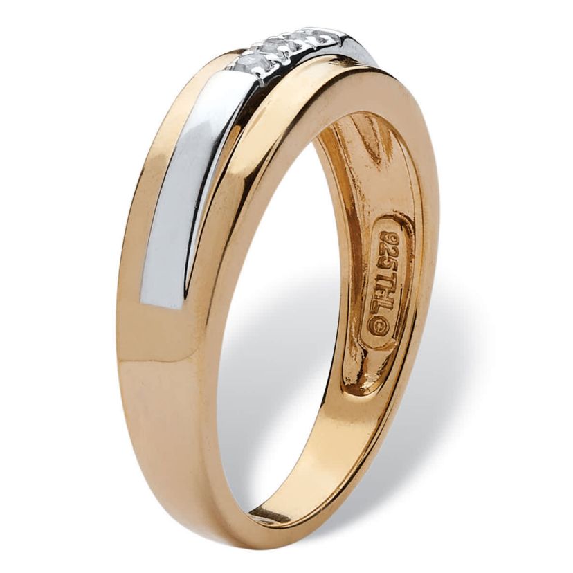 Mens Diamond Accent Two-Tone Band in 18k Yellow Gold-plated Sterling Silver