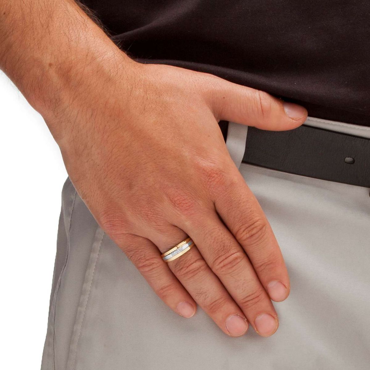 Mens Diamond Accent Two-Tone Band in 18k Yellow Gold-plated Sterling Silver