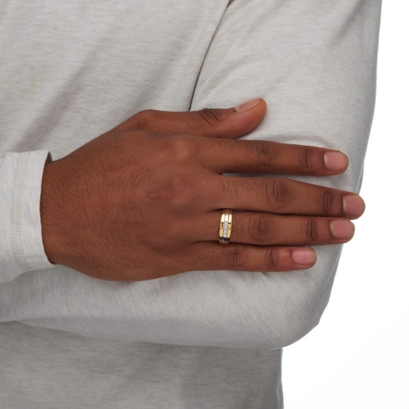 Mens Diamond Accent Two-Tone Band in 18k Yellow Gold-plated Sterling Silver