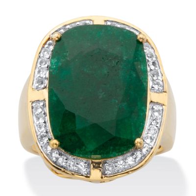 Seta Jewelry Cushion-Cut Genuine Green Emerald and White Topaz Two-Tone Cocktail Ring 11.24 TCW Gold-Plated Sterling Silver