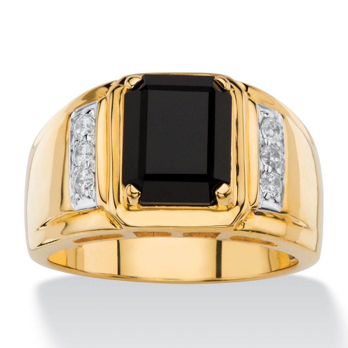 Mens 1/5 TCW Genuine Black Onyx and Diamond 18k Gold-Plated Ring